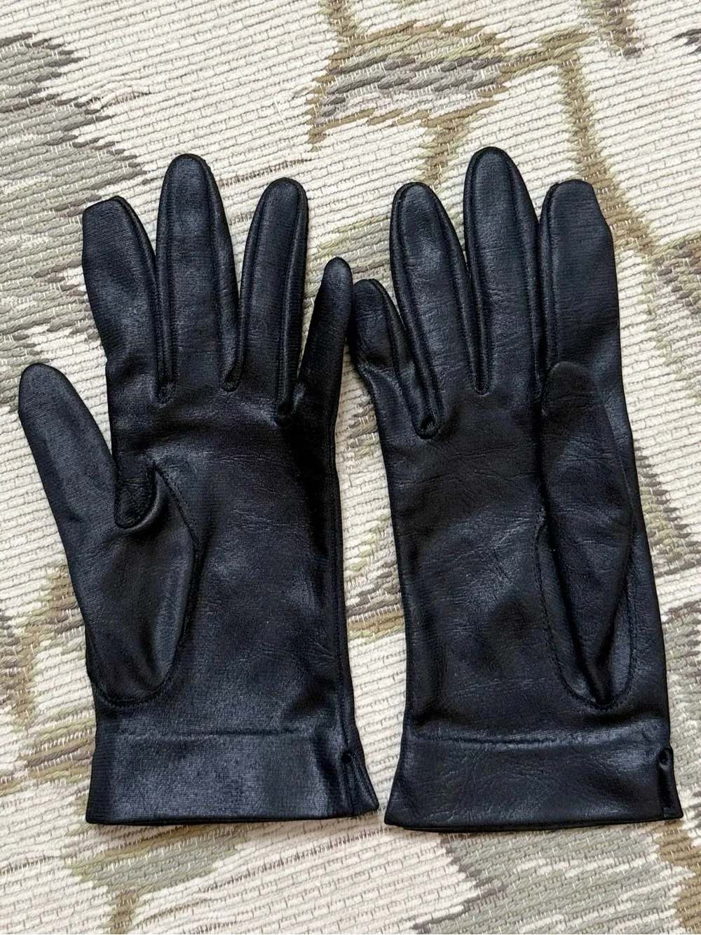 8” Vintage Analon Hansen Gloves Black Formal Shiny Finish Nylon 6.5 XS S Small